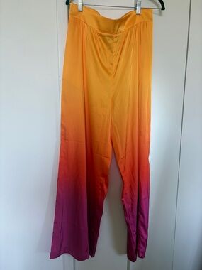 Wide Leg Ombre Satin Pants - Yellow to Pink